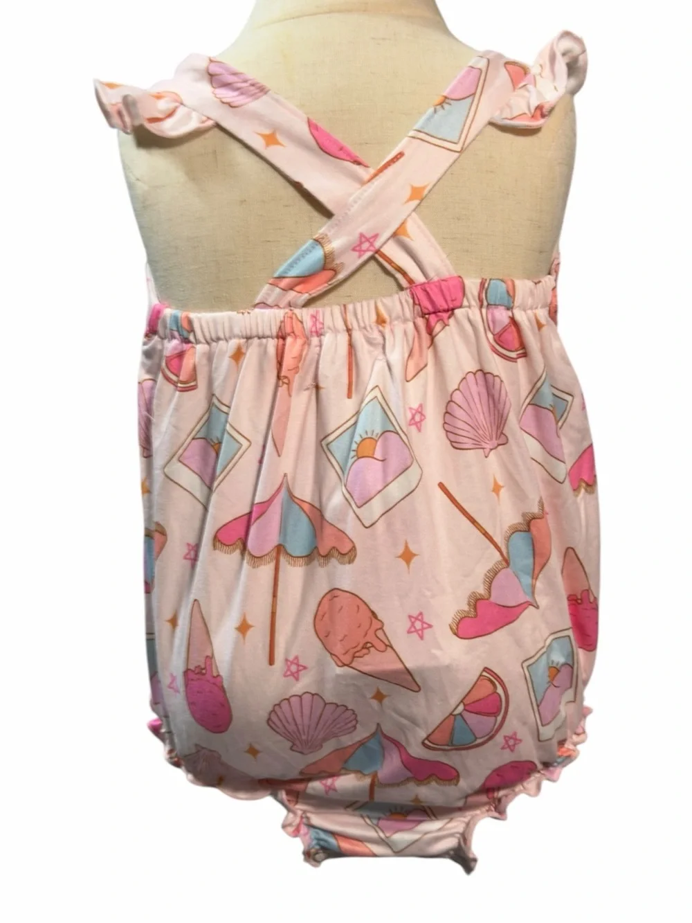Pink Shell & Ice Cream Print Ruffled Baby One-Piece Bodysuit
